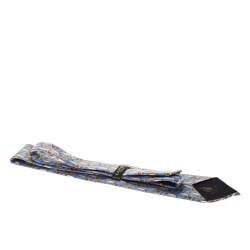 Pre Owned Lanvin Vintage Blue and Gold Dolphin Print Silk Tie