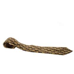 Pre Owned Lanvin Vintage Black and Gold Baroque Print Silk Tie