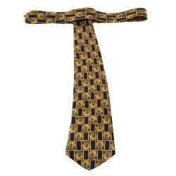 Pre Owned Lanvin Vintage Black and Gold Baroque Print Silk Tie