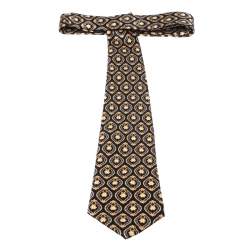 Pre Owned Lanvin Vintage Black & Gold Baroque Print Silk Tie
