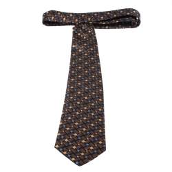 Pre Owned Lanvin Vintage Brown Printed Silk Traditional Tie