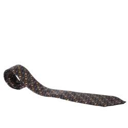 Pre Owned Lanvin Vintage Brown Printed Silk Traditional Tie
