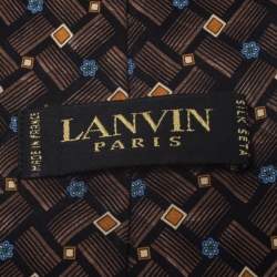 Pre Owned Lanvin Vintage Brown Printed Silk Traditional Tie