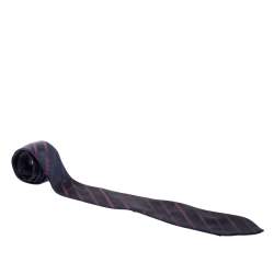مملوكة مسبقًا Lanvin Blue and Purple Striped Silk Floral Jacquard Tie