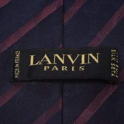 مملوكة مسبقًا Lanvin Blue and Purple Striped Silk Floral Jacquard Tie