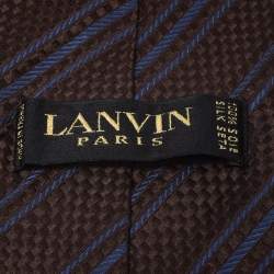 Pre Owned Lanvin Vintage Brown Chequered Jacquard Silk Tie