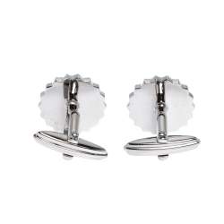 Pre Owned Lanvin Engraved Silver Plated Round T-Bar Cufflinks