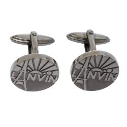 Pre Owned Lanvin Rhodium Plated Paris Logo Cufflinks