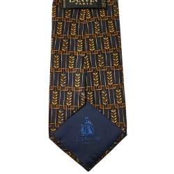 Pre Owned Lanvin Navy Blue Abstract Printed Silk Traditional Tie & Pocket Square