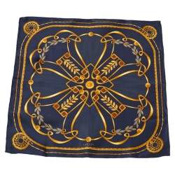 Pre Owned Lanvin Navy Blue Abstract Printed Silk Traditional Tie & Pocket Square