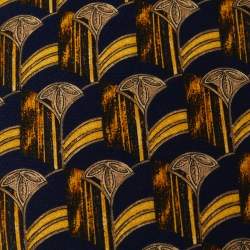 Pre Owned Lanvin Navy Blue Abstract Printed Silk Traditional Tie & Pocket Square