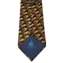 Pre Owned Lanvin Navy Blue Abstract Printed Silk Traditional Tie & Pocket Square
