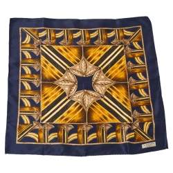 Pre Owned Lanvin Navy Blue Abstract Printed Silk Traditional Tie & Pocket Square