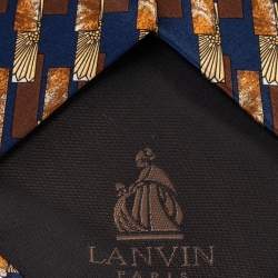 Pre Owned Lanvin Vintage Brown Geometric Printed Silk Traditional Tie