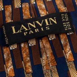Pre Owned Lanvin Vintage Brown Geometric Printed Silk Traditional Tie