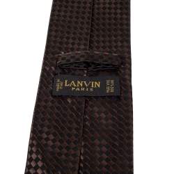Pre Owned Lanvin Vintage Brown & Black Checkered Silk Traditional Tie