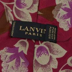 Pre Owned Lanvin Burgundy Floral Print Traditional Silk Tie