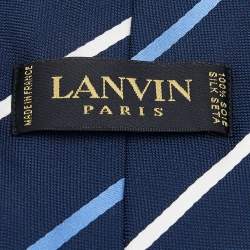 Pre Owned Lanvin Navy Blue Striped Silk Tie