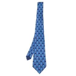 ربطة عنق لانفان حرير زرقاء  زخرفة زهور 