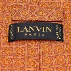 Pre Owned Lanvin Orange Floral Motif Jacquard Silk Tie