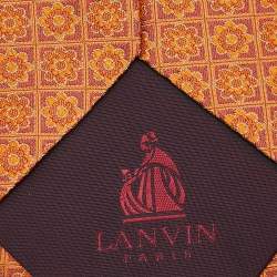 Pre Owned Lanvin Orange Floral Motif Jacquard Silk Tie