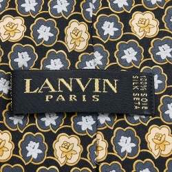 Pre Owned Lanvin Vintage Black Lotus Printed Silk Tie