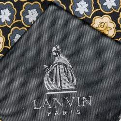Pre Owned Lanvin Vintage Black Lotus Printed Silk Tie