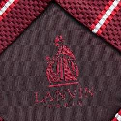 Pre Owned Lanvin Burgundy Striped Silk Jacquard Tie