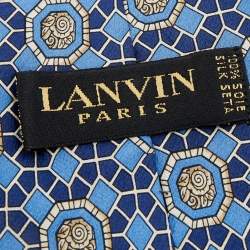 Pre Owned Lanvin Blue Geometric Motif Silk Tie