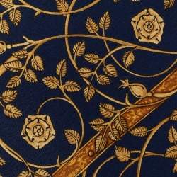 Pre Owned Lanvin Navy Blue/Gold Floral Print Silk Tie & Pocket Square Set