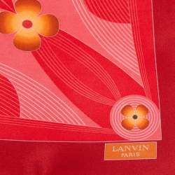 Pre Owned Lanvin Red Printed Silk Tie & Pocket Square