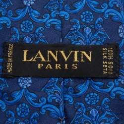 Lanvin Navy Blue Floral Printed Silk Satin Tie