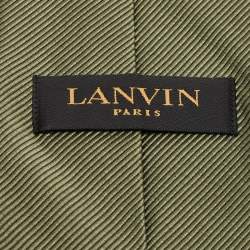 Pre Owned Lanvin Olive Green Diagonal Striped Silk Traditional Tie