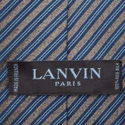 Pre Owned Lanvin Grey/Blue Diagonal Striped Silk Tie
