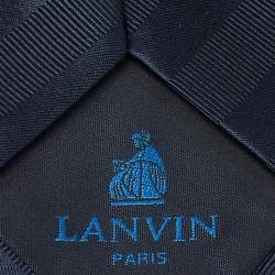 Pre Owned Lanvin Midnight Blue Diagonal Stripe Pattern Silk Tie