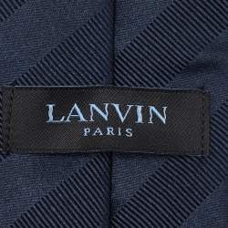 Pre Owned Lanvin Midnight Blue Diagonal Stripe Pattern Silk Tie