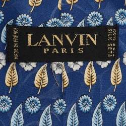 Pre Owned Lanvin Blue Leaf Print Satin Silk Traditional Tie 