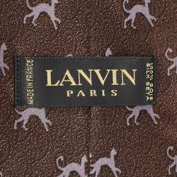 Lanvin Brown Cat Print Satin Silk Traditional Tie 