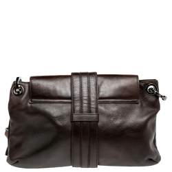 Pre Owned Lanvin Dark Brown Leather Double Pocket Messenger Bag