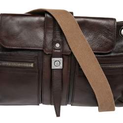 Pre Owned Lanvin Dark Brown Leather Double Pocket Messenger Bag