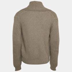 Pre Owned Lanvin Grey Rib Knit Wool Buttoned Cardigan M