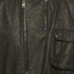 Pre Owned Lanvin Black Leather and Synthetic Zip-Up Jacket M