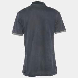 مملوكة مسبقًا Lanvin Navy Blue Embroidered Cotton Distressed Polo T-Shirt XL 