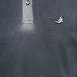 مملوكة مسبقًا Lanvin Navy Blue Embroidered Cotton Distressed Polo T-Shirt XL 
