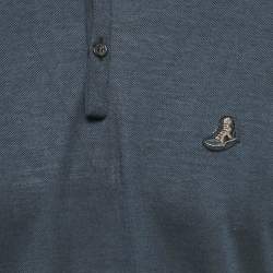 Pre Owned Lanvin Navy Blue Cotton Logo Patch Polo T-Shirt M