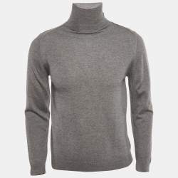 Pre Owned Lanvin Grey Wool Knit Mock Neck Sweater M