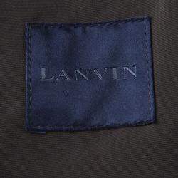 Lanvin Charcoal and Olive Leather Trim Zip Front Hooded Wool Jacket L