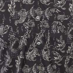 Pre Owned Lanvin Navy Blue Koi-print Cotton Short Sleeve Shirt L