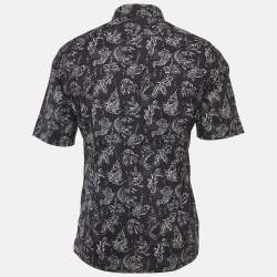 Pre Owned Lanvin Navy Blue Koi-print Cotton Short Sleeve Shirt L
