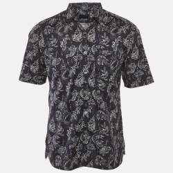 Pre Owned Lanvin Navy Blue Koi-print Cotton Short Sleeve Shirt L